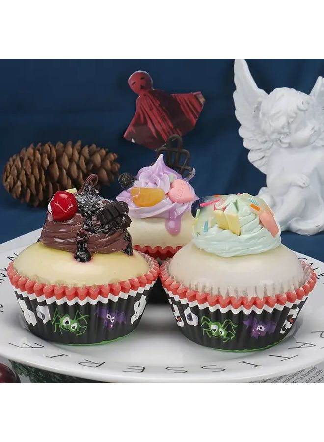Polychrome Halloween Boo Pattern Dessert Paper Cups Set of 100 Greaseproof Cake Tray - Image 2