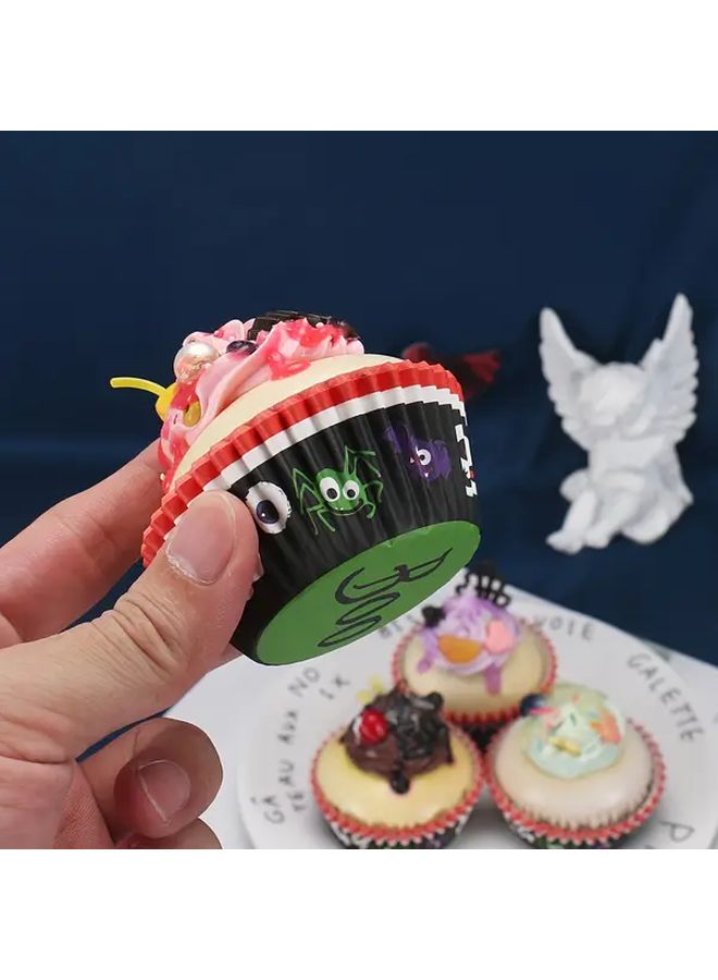 Polychrome Halloween Boo Pattern Dessert Paper Cups Set of 100 Greaseproof Cake Tray - Image 5