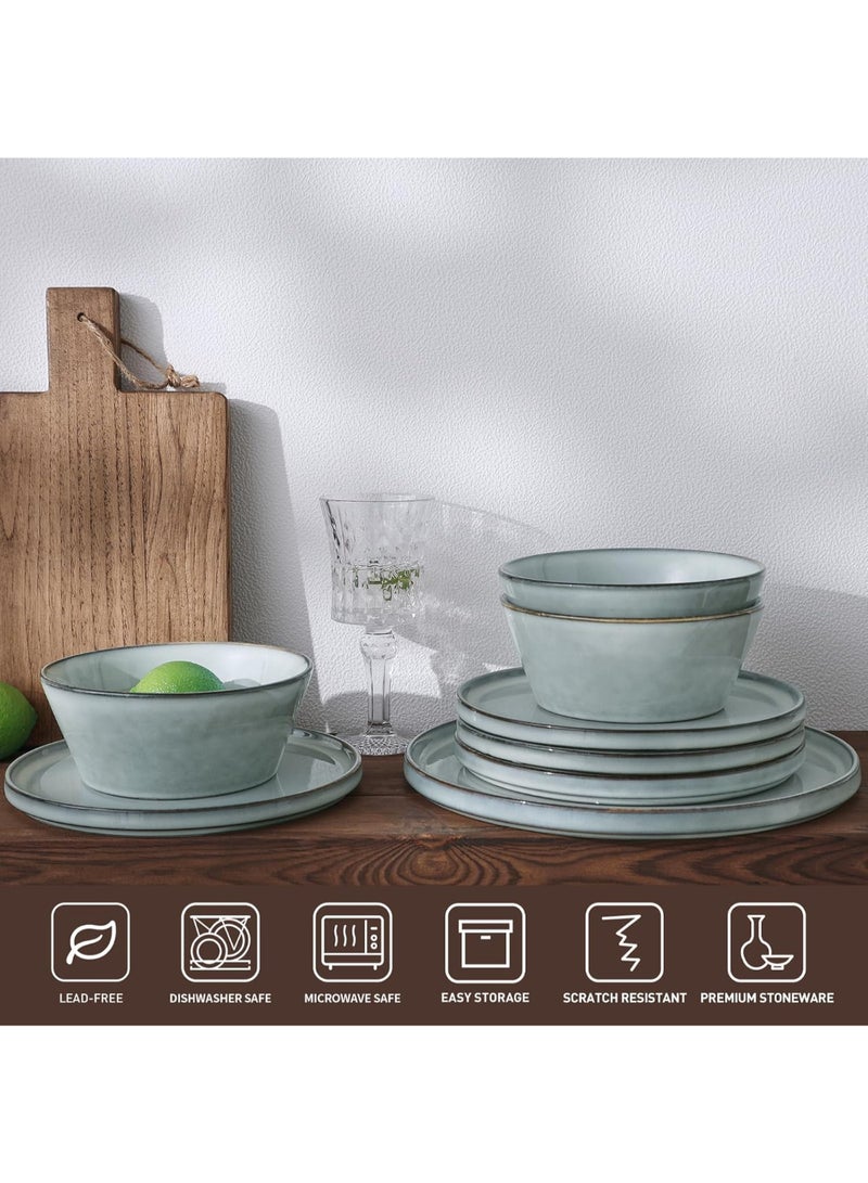 Famiware Annecy 18 Piece Double Reactive Glaze Handmade Dinnerware Set, Set for 6, Scratch Resistant, Microwave & Dishwasher Safe, Grey-Blue - Image 3