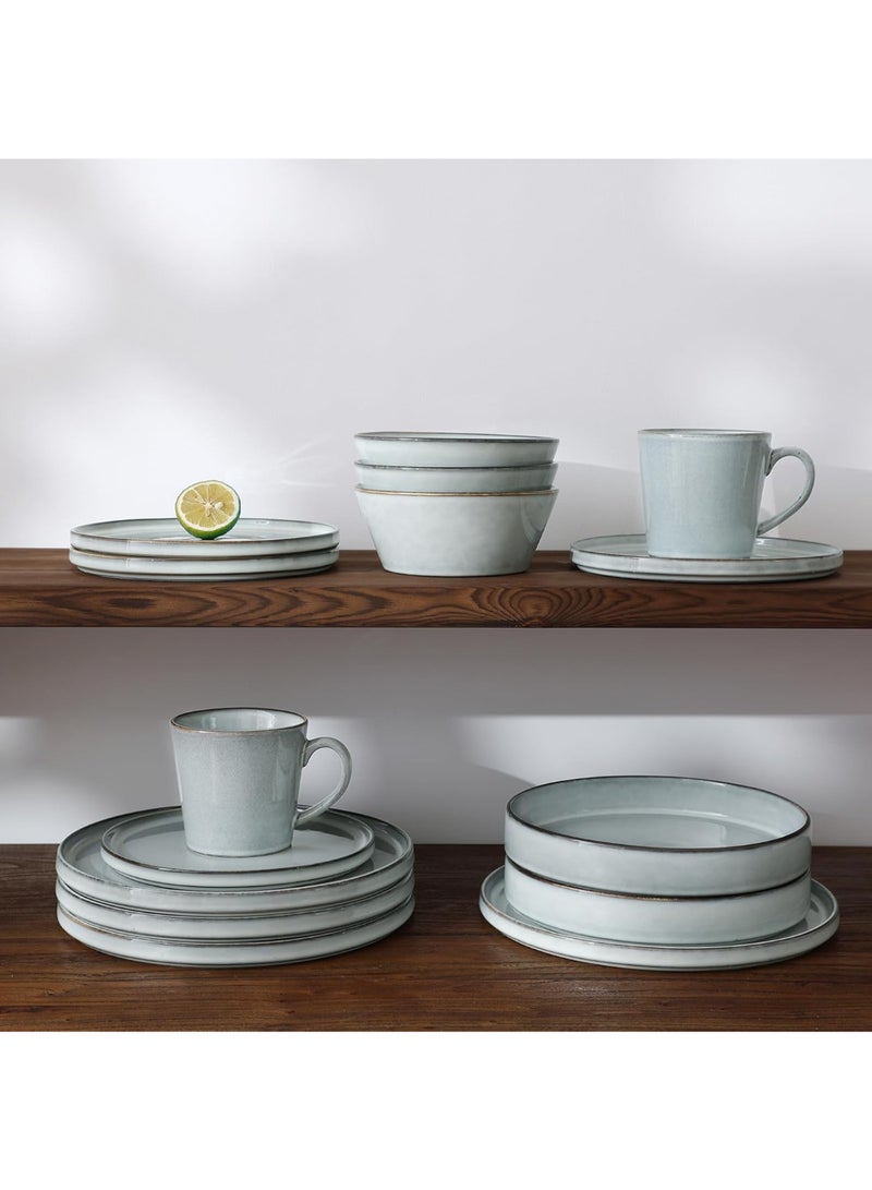Famiware Annecy 18 Piece Double Reactive Glaze Handmade Dinnerware Set, Set for 6, Scratch Resistant, Microwave & Dishwasher Safe, Grey-Blue - Image 4