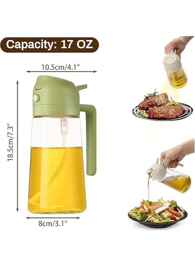 HOOKOR 17oz Oil Dispenser Bottle - 2 in 1 Olive Oil Dispenser and Oil Sprayer - 500ml Glass Oil Bottle - Oil Sprayer for Cooking, Kitchen, Salad, Barbecue,Food-grade Oil Mister (Green)  - Image 2