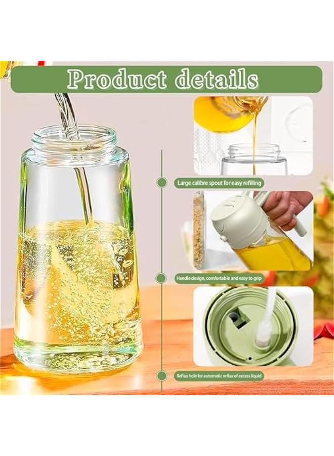 17oz Oil Dispenser Bottle - 2 in 1 Olive Oil Dispenser and Oil Sprayer - 500ml Glass Oil Bottle - Oil Sprayer for Cooking, Kitchen, Salad, Barbecue,Food-grade Oil Mister (Green)