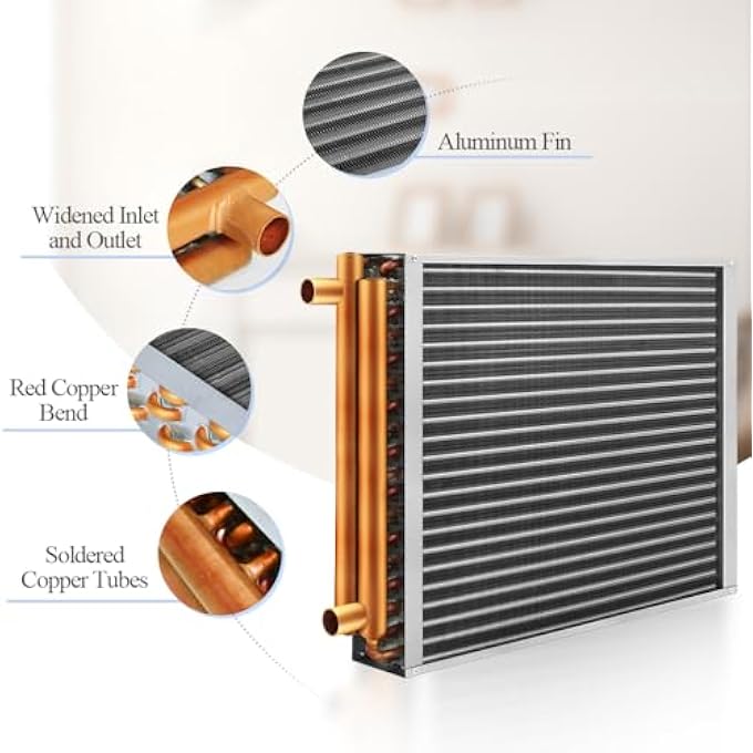 WATER TO AIR HEAT EXCHANGER 14X14 1" COPPER PORTS HOT WATER COIL OUTDOOR WOOD FURNACE (HTL14X14) - Image 3