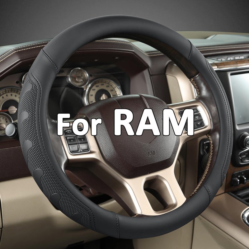 GIANT PANDA Car Steering Wheel Cover for RAM 1500 2500 3500, Compatible with Dodge RAM 15.5-16 inches - Black - Image 1