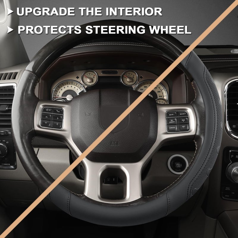 GIANT PANDA Car Steering Wheel Cover for RAM 1500 2500 3500, Compatible with Dodge RAM 15.5-16 inches - Black - Image 5