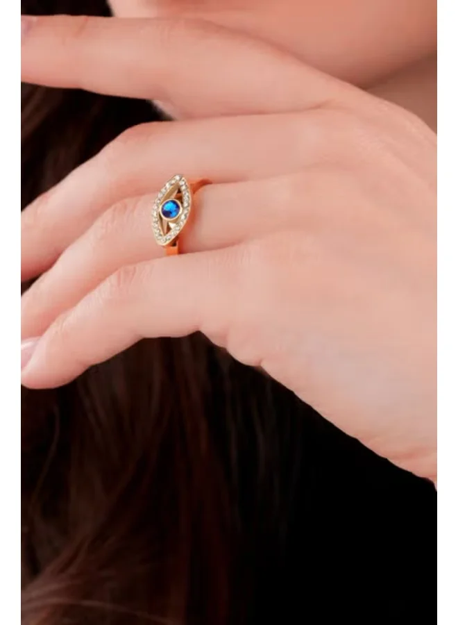 Police  Eye Gold Plated with Blue and White Crystals Ring for Women 52mm for Women | Best Price UAE