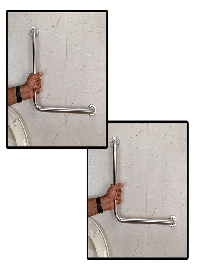 FORTUNE Stainless Steel L Shape Grab Bar for Bathroom & Bathtub Wall Mounted Safety Hand Support Rail, Balance Handle, Towel Bar, Bathroom Accessories Homes, Hotels - (Pack of 2, Matt Finish) - Image 1
