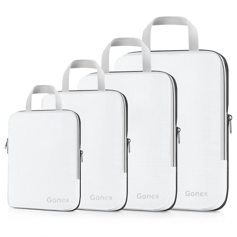 Gonex Compression Packing Cubes, 4pcs Expandable Storage Travel Luggage Bags Organizers (4 PCS White) - Image 1