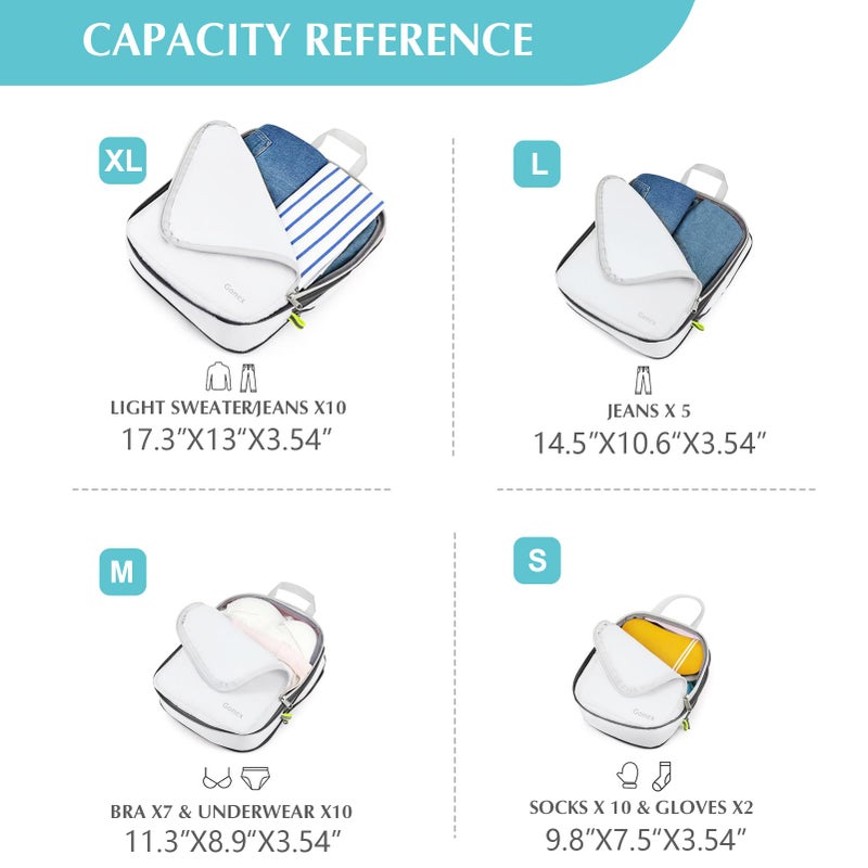 Gonex Compression Packing Cubes, 4pcs Expandable Storage Travel Luggage Bags Organizers (4 PCS White) - Image 5