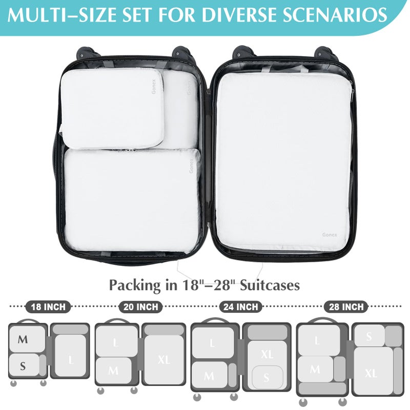 Gonex Compression Packing Cubes, 4pcs Expandable Storage Travel Luggage Bags Organizers (4 PCS White) - Image 4