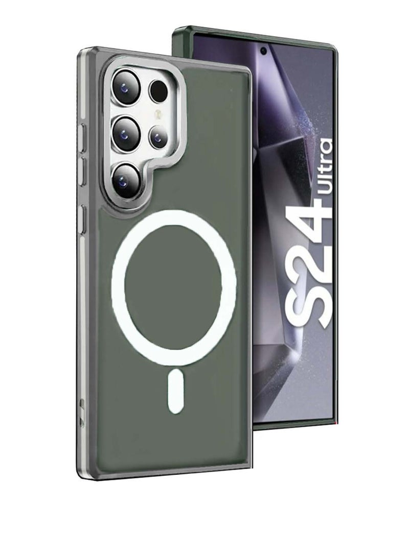 Techie جراب خلفي شفاف من ماج سيف مع واقي معدني بارز لعدسة الكاميرا لهاتف سامسونج جالكسي S24 ألترا 2024 - حماية من السقوط بدرجة عسكرية، ومضاد لبصمات الأصابع ومضاد للاصفرار - رمادي غير لامع - Image 1