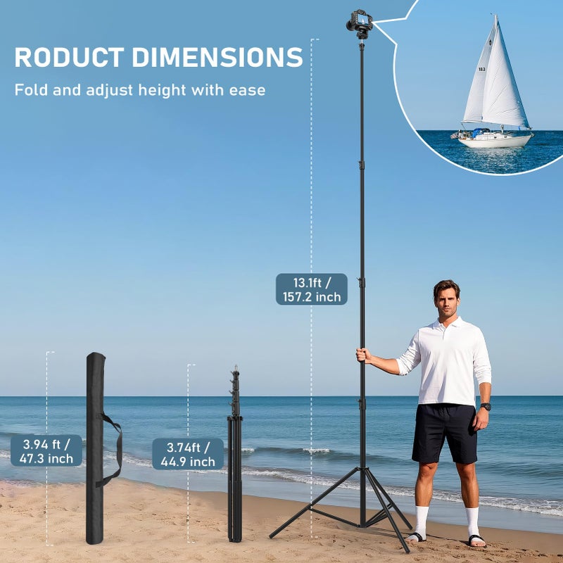 Sdfghj 13.1' Heavy Duty Light Stand Photography, Sdfghj 157.2in/4m/400cm Adjustable Metal Professional Sky High Tripod with Built-in Spring Cushion with 1/4"& 3/8" Screw Adapter Compatible with Most Cameras - Image 2