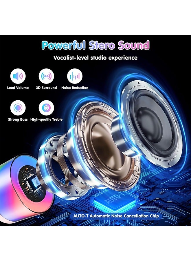 Mini Karaoke Machine for Adults Kids, Portable Bluetooth Karaoke Speaker with 3.5 Full-Range Speaker and Colorful LED Lights, Support USB/TF Card/AUX (Pink-2Mic) - Image 4