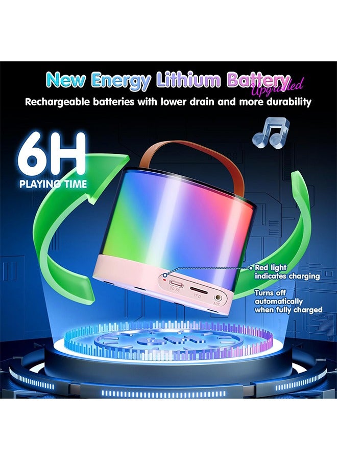 Mini Karaoke Machine for Adults Kids, Portable Bluetooth Karaoke Speaker with 3.5 Full-Range Speaker and Colorful LED Lights, Support USB/TF Card/AUX (Pink-2Mic) - Image 5