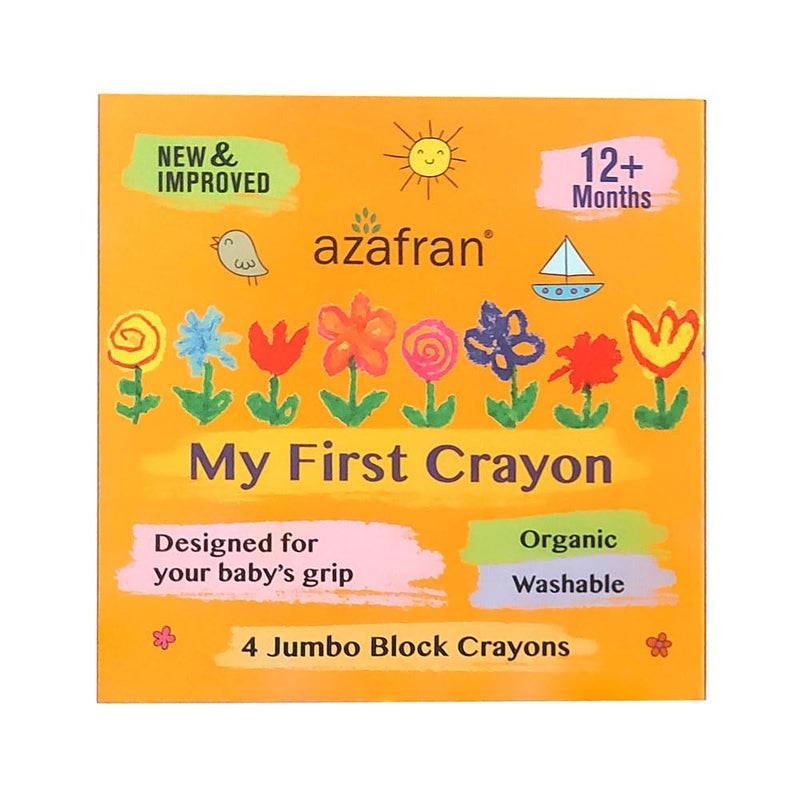 Azafran My First Crayon 4 Jumbo Block Crayons Colors Set for Kids, Baby and Infant Safe, Hypoallergenic, Non-Toxic, Washable, Plant-Based Crayons Colour Set, Ideal Toys for 1 Year Old - Image 1