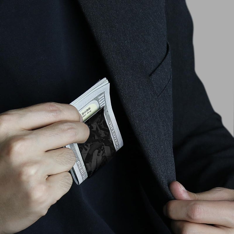 MONOCARBON Carbon-Fiber-Money-Clip-for-Men, Minimalist-Money-Holder for Cash, Strong Elastic Carbon-Fiber-Wallet, Slim and Durable.(Forged Carbon Glossy Black) - Image 3