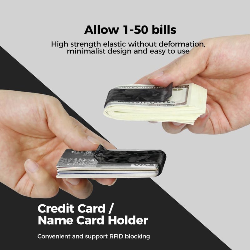 MONOCARBON Carbon-Fiber-Money-Clip-for-Men, Minimalist-Money-Holder for Cash, Strong Elastic Carbon-Fiber-Wallet, Slim and Durable.(Forged Carbon Glossy Black) - Image 5