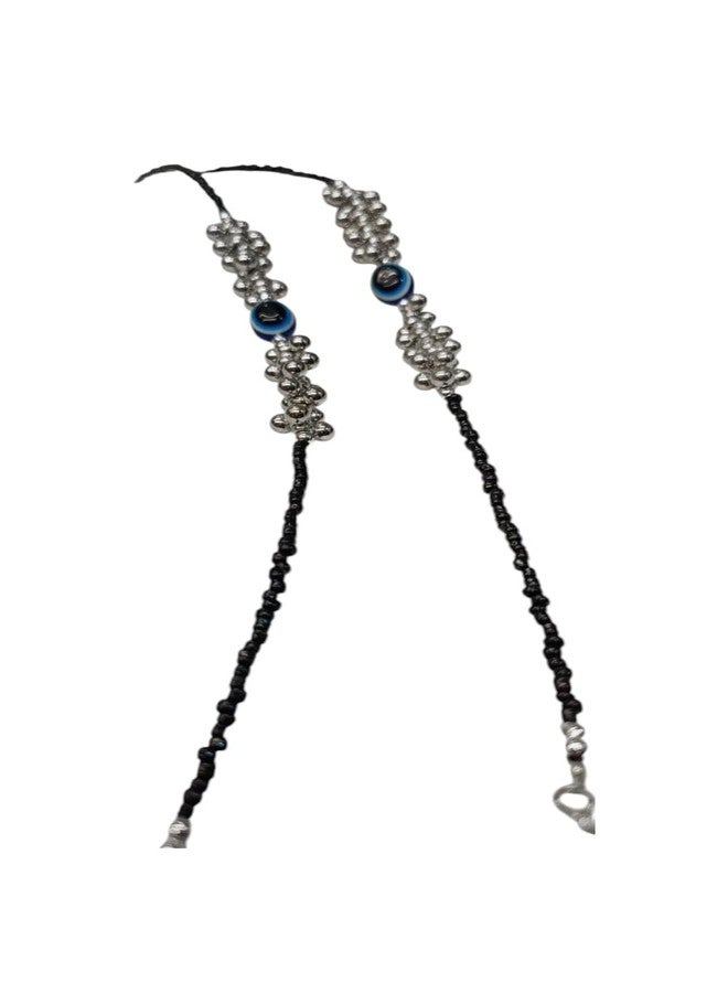 VRUTA Evil Eye Metal Anklet for Women Black Beaded Chain Payal with Charms (Design 3) - Image 1
