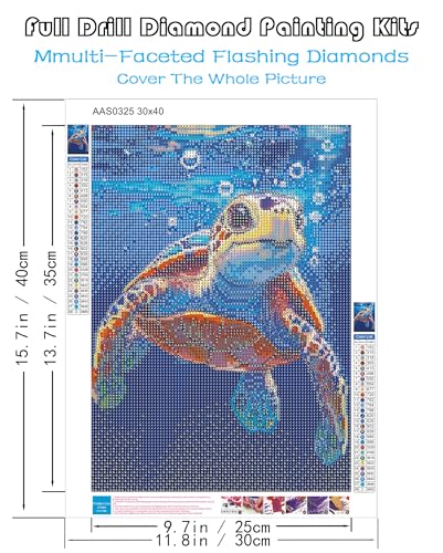 KINPLUB Sea Turtle Diamond Painting Kits for Adults Beginners, Turtle Diamond Art Kits for Adults, DIY Full Drill Round Gem Art Dots for Home Wall Decor 12x16 Inch - Image 4