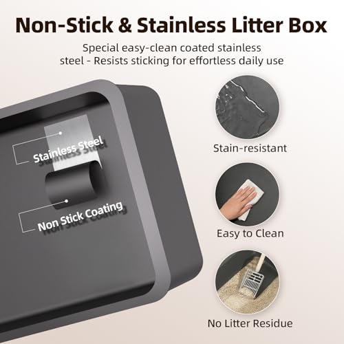 EchoSmile Stainless Steel Cat Litter Box with Lid, Large Enclosed Litter Box Top Entry for Cats & Kitty, Non Stick Metal Litter Box with Scoop & Foot Pedal, Odor Free, Anti-Leakage, Grey - Image 2