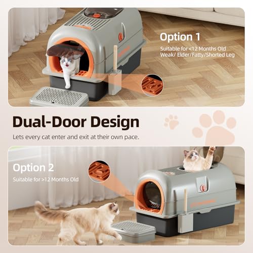 EchoSmile Stainless Steel Cat Litter Box with Lid, Large Enclosed Litter Box Top Entry for Cats & Kitty, Non Stick Metal Litter Box with Scoop & Foot Pedal, Odor Free, Anti-Leakage, Grey - Image 4