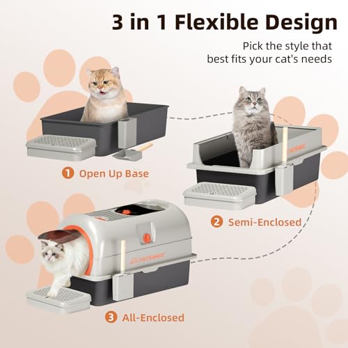 EchoSmile Stainless Steel Cat Litter Box with Lid, Large Enclosed Litter Box Top Entry for Cats & Kitty, Non Stick Metal Litter Box with Scoop & Foot Pedal, Odor Free, Anti-Leakage, Grey - Image 3