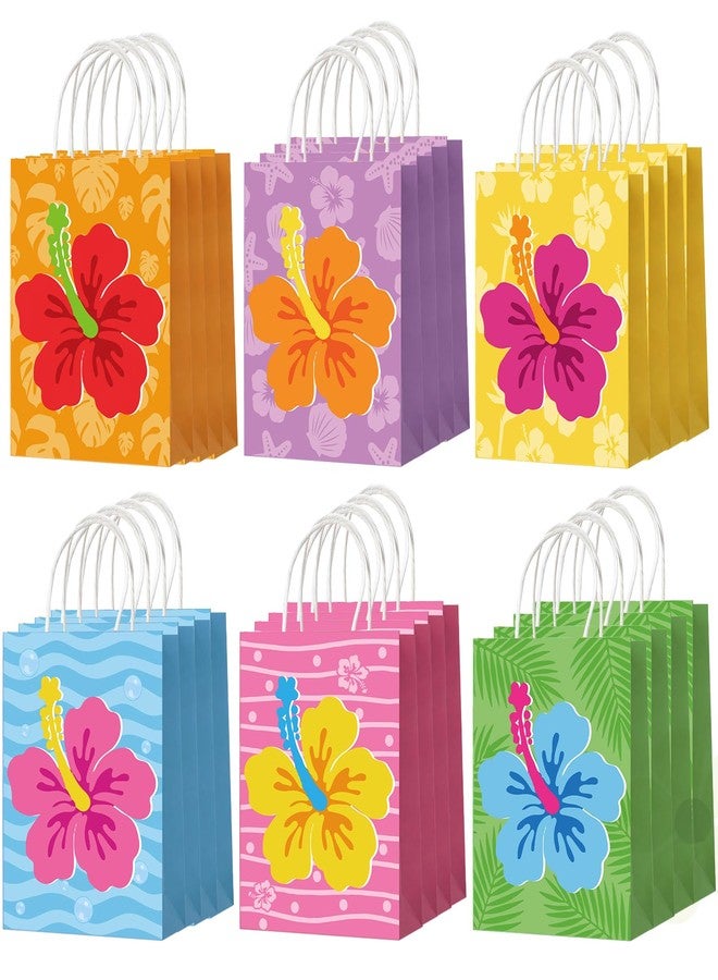 Tinlade 24 Pcs Hawaiian Gift Bags Tropical Hibiscus Paper Goodie Treat Bags with Handles Luau Summer Tiki Birthday Party Supplies Multicolor 5.9" x 8.3" x 3.2" - Image 1