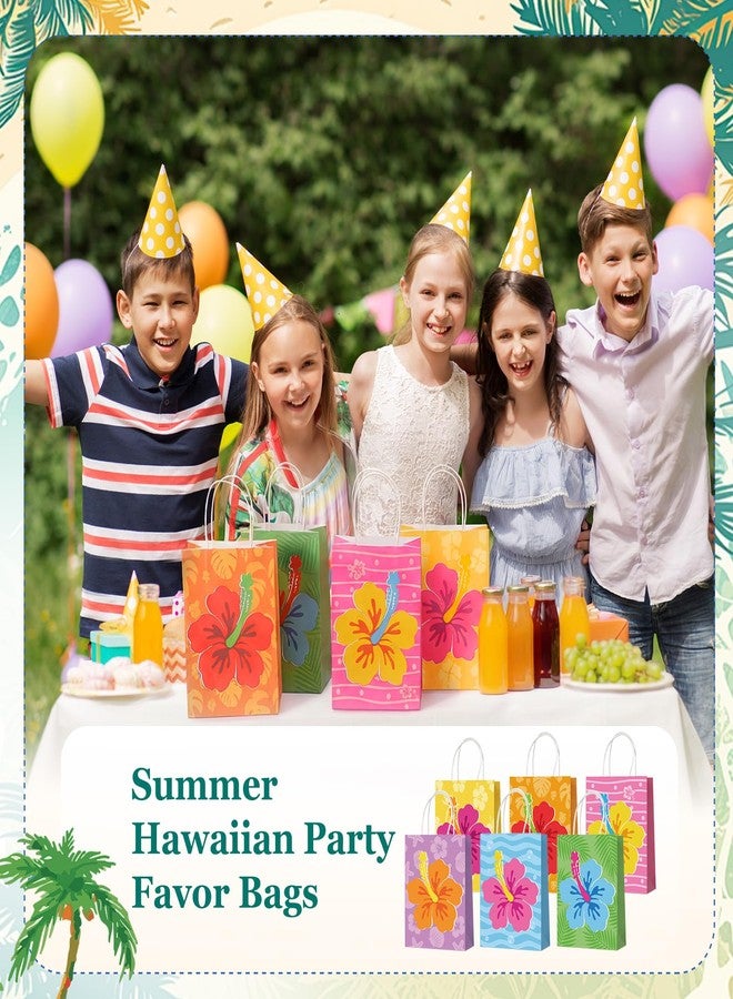 Tinlade 24 Pcs Hawaiian Gift Bags Tropical Hibiscus Paper Goodie Treat Bags with Handles Luau Summer Tiki Birthday Party Supplies Multicolor 5.9" x 8.3" x 3.2" - Image 5