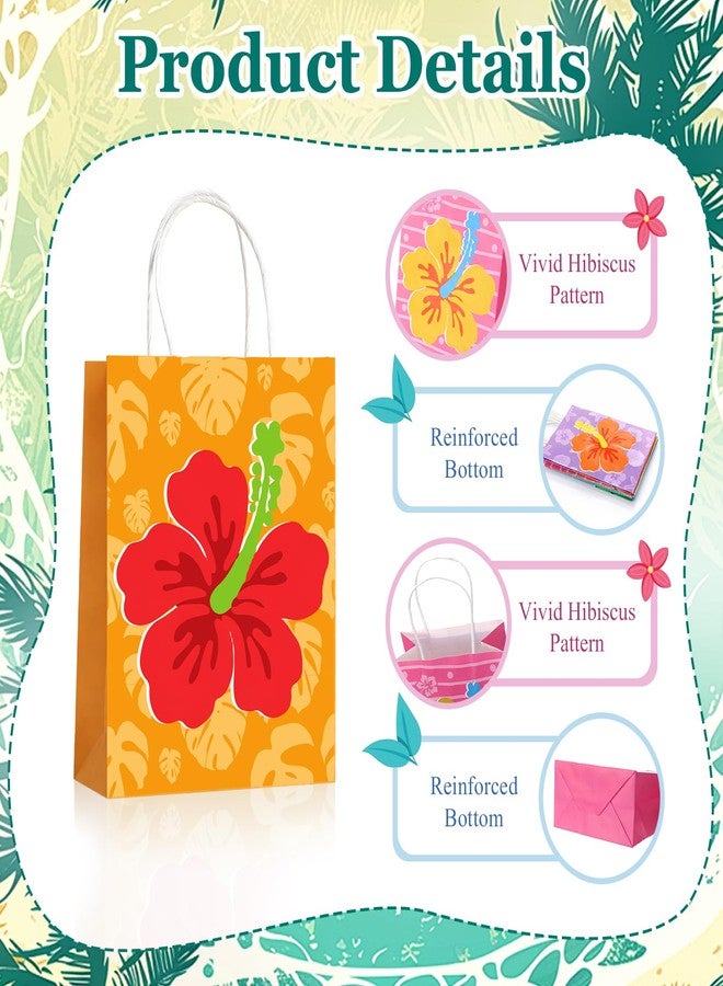 Tinlade 24 Pcs Hawaiian Gift Bags Tropical Hibiscus Paper Goodie Treat Bags with Handles Luau Summer Tiki Birthday Party Supplies Multicolor 5.9" x 8.3" x 3.2" - Image 3