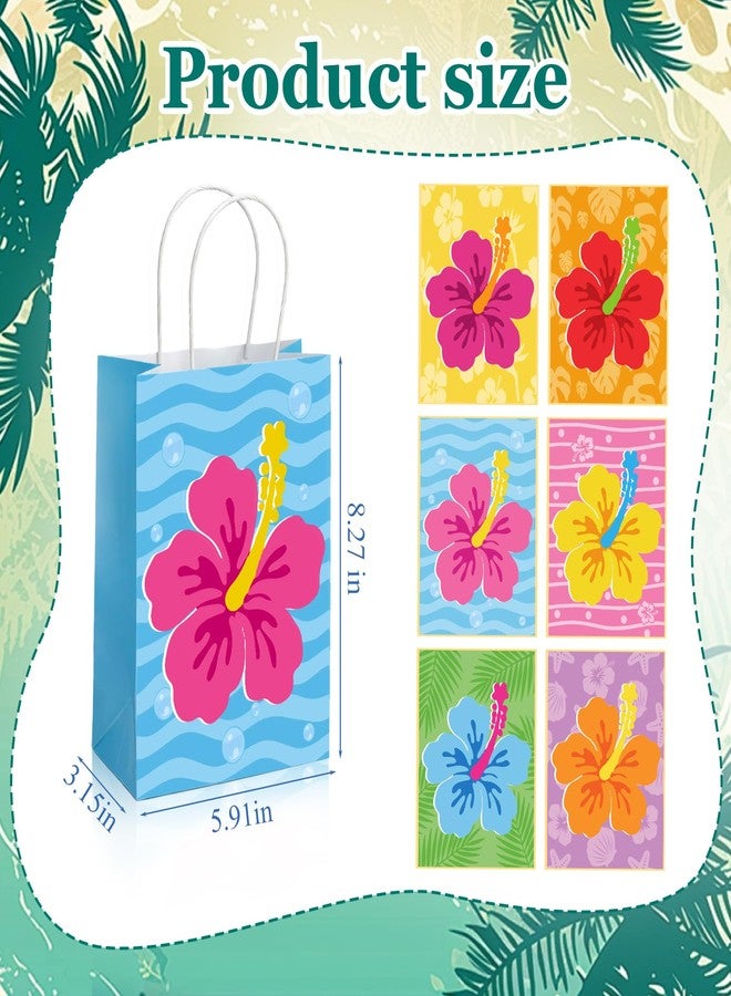 Tinlade 24 Pcs Hawaiian Gift Bags Tropical Hibiscus Paper Goodie Treat Bags with Handles Luau Summer Tiki Birthday Party Supplies Multicolor 5.9" x 8.3" x 3.2" - Image 2