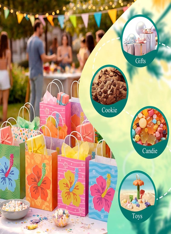 Tinlade 24 Pcs Hawaiian Gift Bags Tropical Hibiscus Paper Goodie Treat Bags with Handles Luau Summer Tiki Birthday Party Supplies Multicolor 5.9" x 8.3" x 3.2" - Image 4