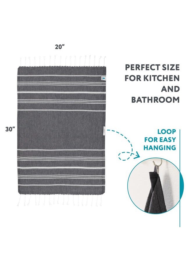 WetCat Turkish Hand Towels with Hanging Loop (20 x 30) - Set of 2, 100% Cotton, Soft - Pre Washed Boho Farmhouse Kitchen Towels - Unique Decorative Hand Towels for Bathroom (Black) - Image 5