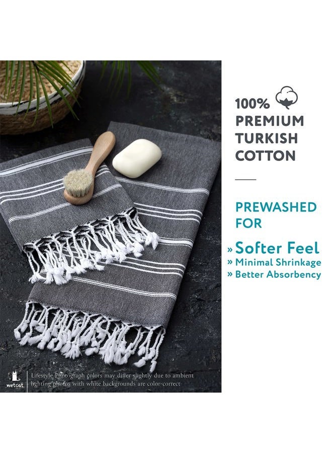 WetCat Turkish Hand Towels with Hanging Loop (20 x 30) - Set of 2, 100% Cotton, Soft - Pre Washed Boho Farmhouse Kitchen Towels - Unique Decorative Hand Towels for Bathroom (Black) - Image 3
