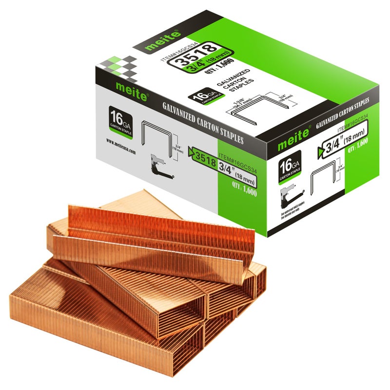meite 16GCS34 16 Gauge Carton Closing Staples 138 Crown 34 Length Copper Coated Carton Staples for Pneumatic Manual 1600 PCSBox 1 Box