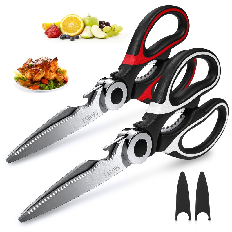 FAROPS Kitchen Scissor For General Use 2-Packs,Heavy Duty Kitchen Raptor Meat Shears,Dishwasher Safe Cooking Scissors, Stainless Steel Multi-function Scissors For Food,Chicken,Poultry, Fish, Pizza,Herbs - Image 1