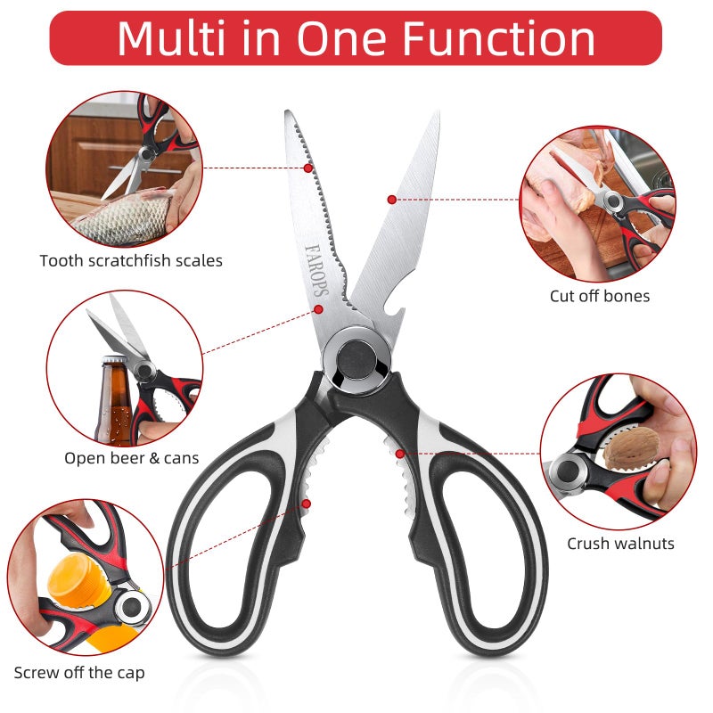 FAROPS Kitchen Scissor For General Use 2-Packs,Heavy Duty Kitchen Raptor Meat Shears,Dishwasher Safe Cooking Scissors, Stainless Steel Multi-function Scissors For Food,Chicken,Poultry, Fish, Pizza,Herbs - Image 4