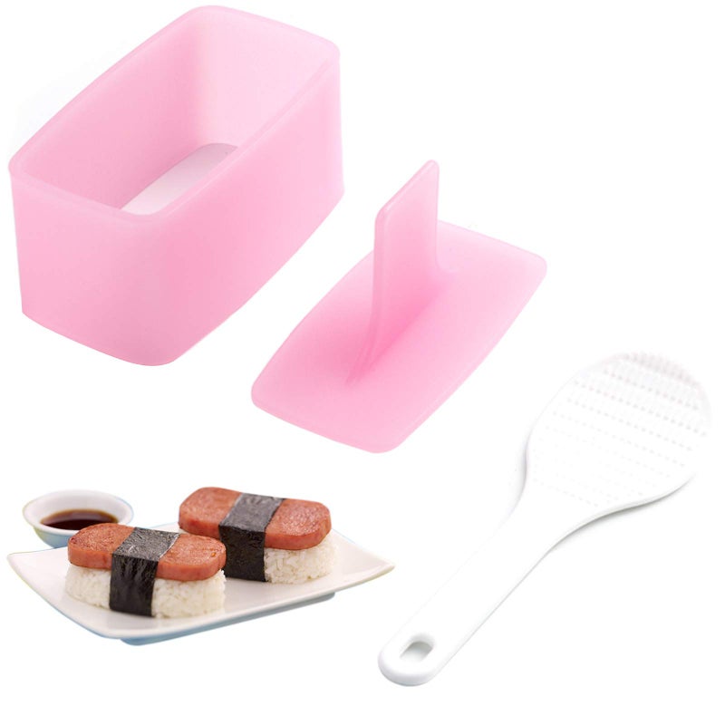 AYCCNH AYCCNH 1 Pack Non Stick Musubi Maker Press with Small Rice Paddle Sushi Making Kit Onigiri Mold Luncheon Meat Press Hawaiian Musubi Maker Mold Pink