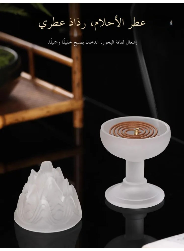 مبخرة بخور زجاجية بلون أبيض، تصميم جبل بوسان، قطعة ديكور فاخرة للمنزل والمناسبات - Image 1