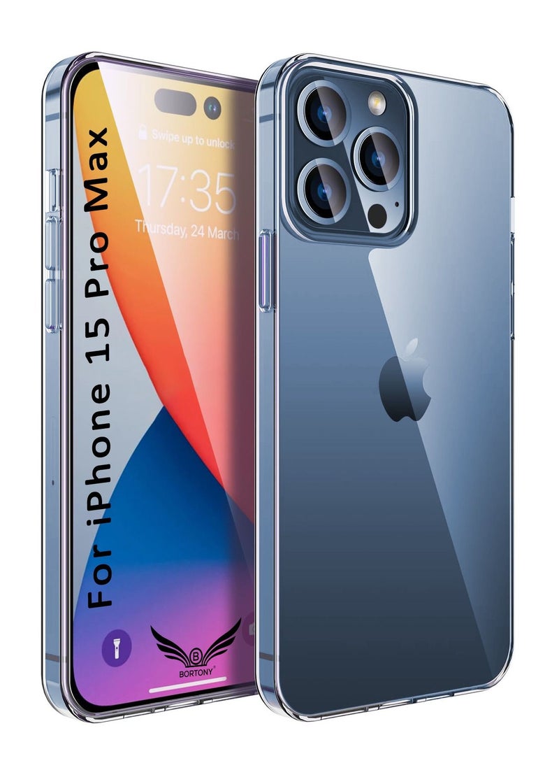 BORTONY iPhone 15 Pro Max Case Crystal Clear Soft Slim Fit Transparent TPU Protective Silicone Cover for Apple iPhone 15 Pro Max - Image 1