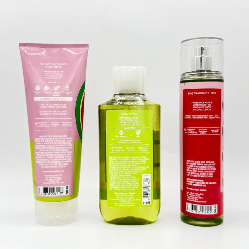 Watermelon Lemonade Bath Body 3Piece Bundle Ultimate Hydration Body Cream Body Wash and Fine Fragrance Mist - Image 2