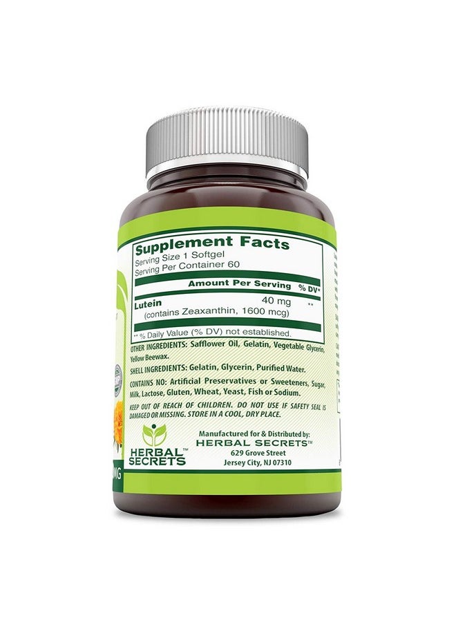 Herbal Secrets - Lutein With Zeaxanthin Softgels (Nongmo) Supports Heart Health And Well Being* Support Visual Function* Promotes Macular Health* (40Mg 60 Count) - Image 1