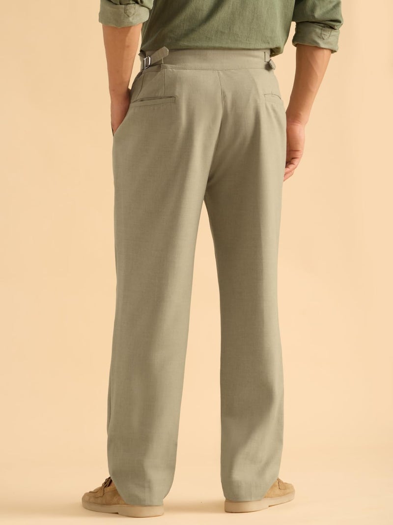 The Souled Store: Gurkha Pants Men and Boys Solid Polyester Blend Straight Fit Adjustable Waistband 4-Way Stretch Wrinkle Resistant Pleated Front Trousers Light Olive - Image 4