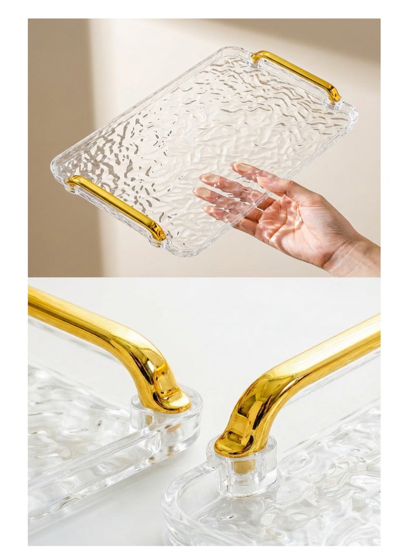 ياسمينةارا طقم صواني تقديم أكريليك مكون من قطعتين بمقابض ذهبية، بتصميم عصري مموج، صواني مستطيلة للمطبخ، غرفة الطعام، البار، تنظيم الحمام - مقاسان (كبير وصغير)، مانعة للانسكاب، شفافة وأنيقة لتزيين المنزل - Image 4