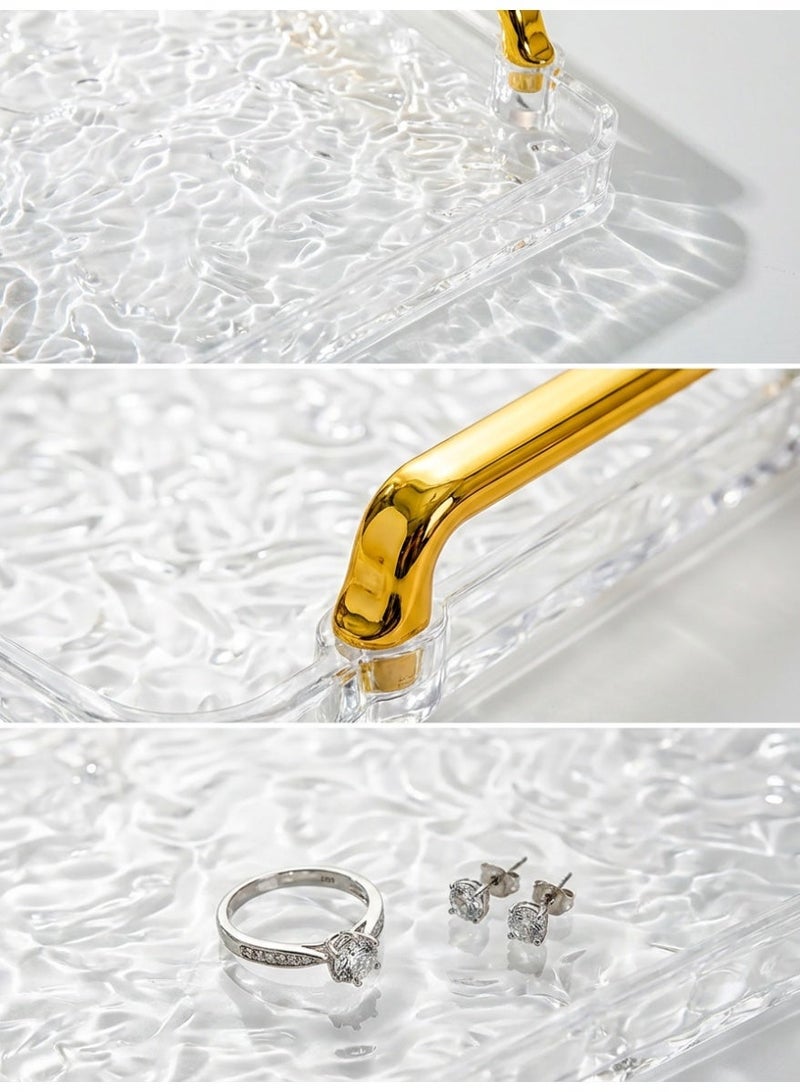 ياسمينةارا طقم صواني تقديم أكريليك مكون من قطعتين بمقابض ذهبية، بتصميم عصري مموج، صواني مستطيلة للمطبخ، غرفة الطعام، البار، تنظيم الحمام - مقاسان (كبير وصغير)، مانعة للانسكاب، شفافة وأنيقة لتزيين المنزل - Image 5
