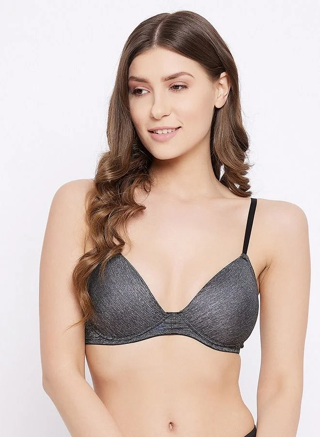 كلوفيا Clovia Padded Non-Wired Demi Cup T-shirt Bra in Dark Grey Melange