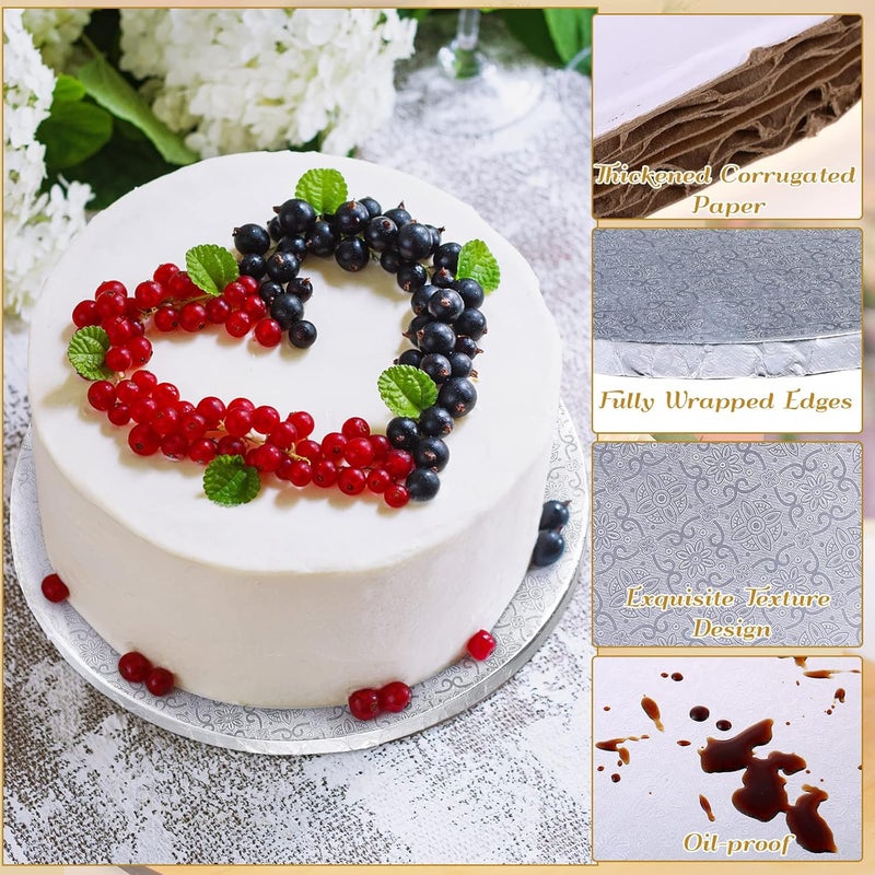 Zopeal 20 Pieces Cake Boards 10 Inch Round Cake Drum with 12 Inch Thick Round Cake Stands Cake Smooth Edge for Multi Tiered Birthday Wedding Party Black Silver Gold and White - Image 3