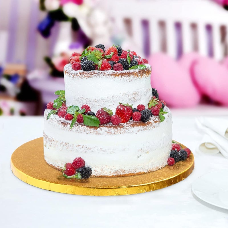 Zopeal 20 Pieces Cake Boards 10 Inch Round Cake Drum with 12 Inch Thick Round Cake Stands Cake Smooth Edge for Multi Tiered Birthday Wedding Party Black Silver Gold and White - Image 5