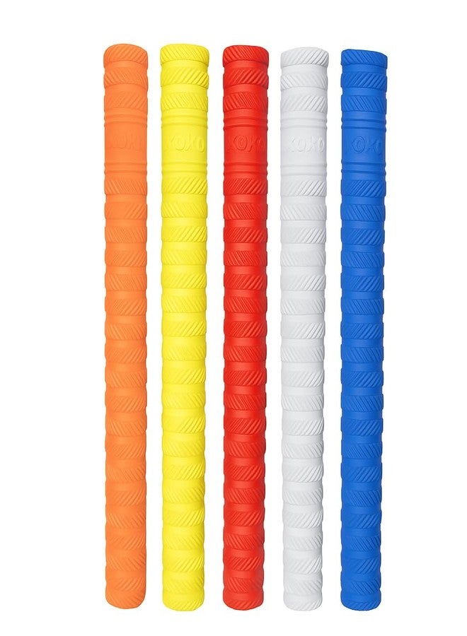 xoko Cricket Bat Rubber Grips, Multi-Color Pack, High Shock Absorption with Extra Cushioning (Orange , Yellow , Red ,White ,Blue) - Image 1