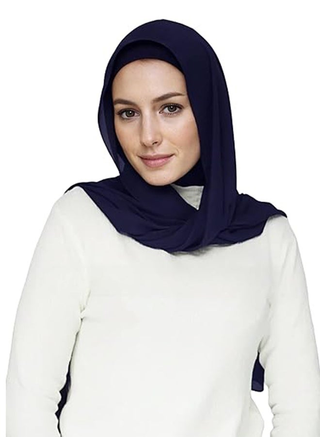 Sweet Life 2 Pcs Chiffon Instant Hijab for Women Muslim Under Scarf Tube Cap with Veil Fashion Islam Solid Color Headscarf Turban Wrap (Navy blue, dark gray) - Image 4