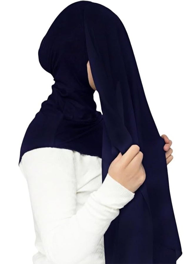 Sweet Life 2 Pcs Chiffon Instant Hijab for Women Muslim Under Scarf Tube Cap with Veil Fashion Islam Solid Color Headscarf Turban Wrap (Navy blue, dark gray) - Image 5